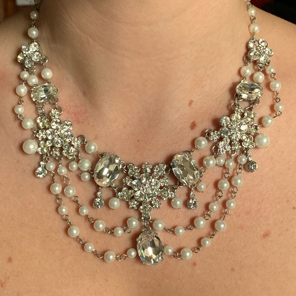 Ornate crystal and pearl necklace